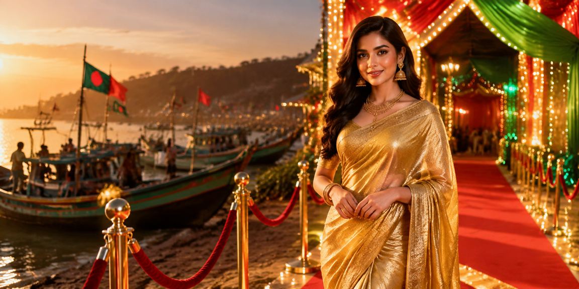 কক্সবাজারে শাড়ি পরা নারী মোবাইল অ্যাপে লটারি টিকিট কিনছেন