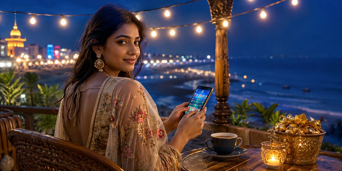 কক্সবাজার সমুদ্র সৈকতে একজন ব্যবহারকারী মোবাইলে ক্যাসিনো খেলছেন