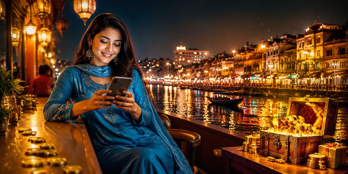 নারায়ণগঞ্জে সালোয়ার কামিজ পরা একজন বাংলাদেশি নারী মোবাইল পেমেন্ট করছেন